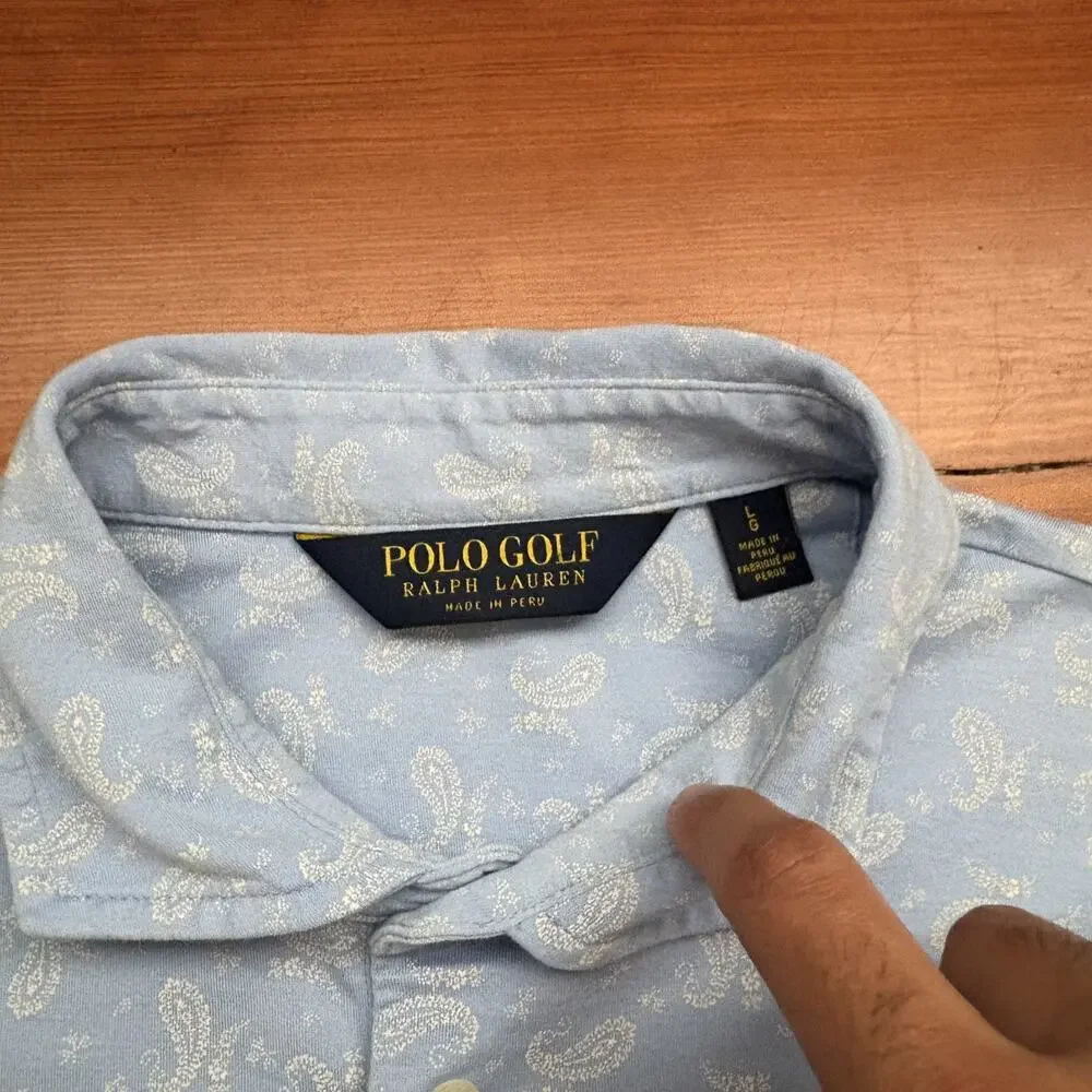 Polo Ralph Lauren Golf Polo Shirt Men's Size L Blue Short Sleeve Cotton Paisley